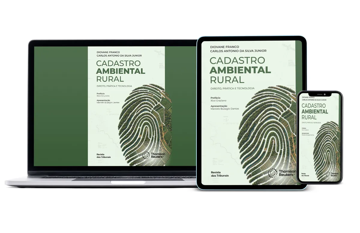 Livro Cadastro Ambiental Rural exibido em notebook, tablet e celular